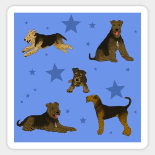 Airedale Terriers Pattern Stars Blue Sticker